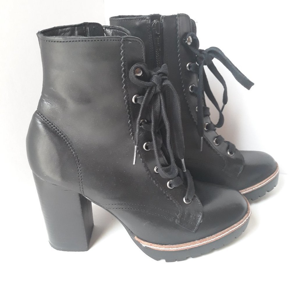 Black Lace-Up Block Heel Ankle Boots